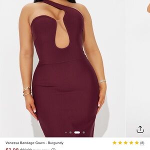 Fashion Nova One-Shoulder Burgundy Dress